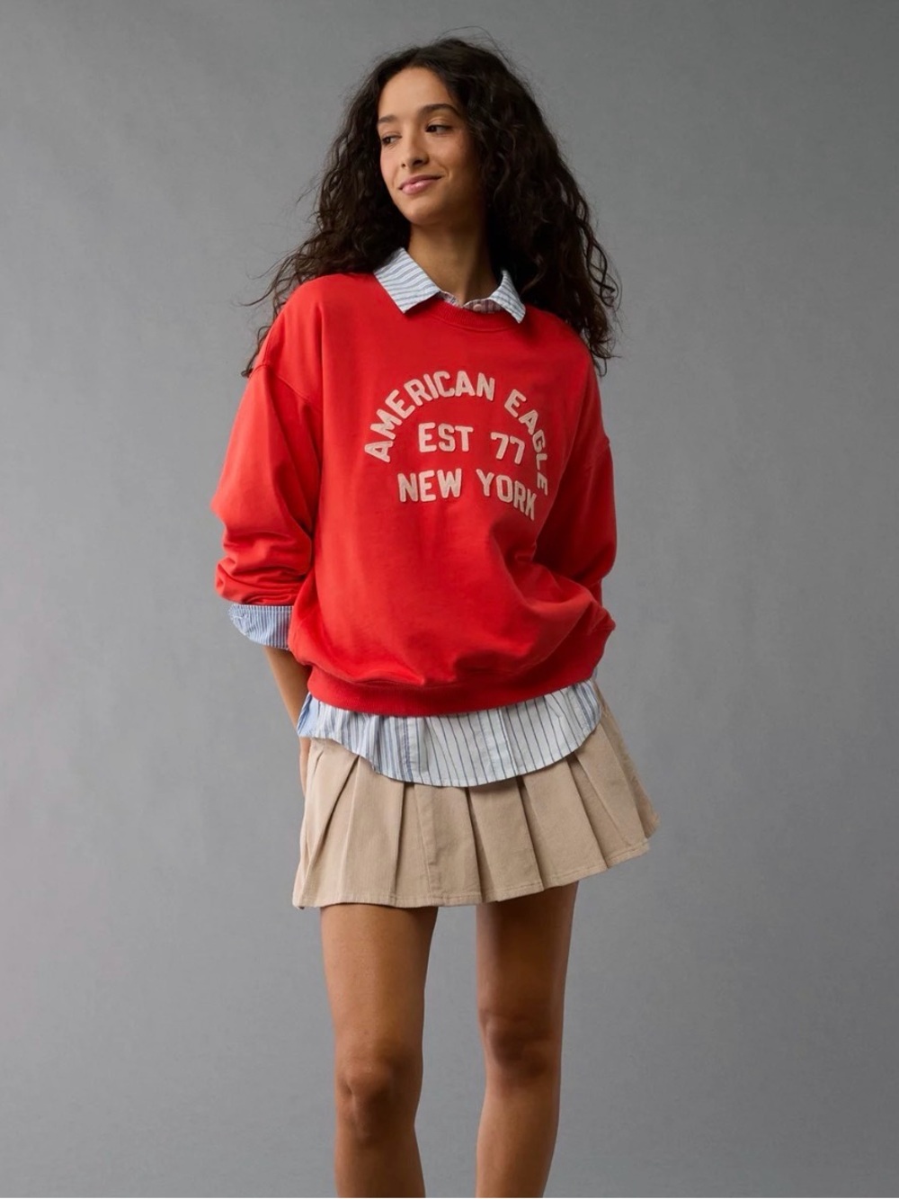 American Eagle Outfitters Orange Graphic Crewneck Sweatshirt (XL)